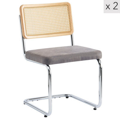Nordlys Set Of 2 Metal Dining Chairs With Cane Backs And Black Faux Leather Seats Modern Design Style Dining Room from B&Q