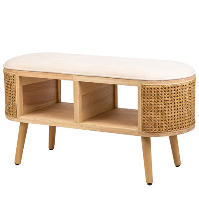 Nordlys Beige Velvet And Rattan Storage Bench Exotic Boho Entryway from B&Q