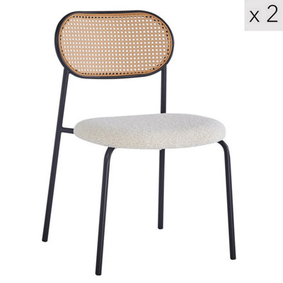 Nordlys Set Of 2 Metal Dining Chairs With Cane Backs And White Bouclé Seats Modern Design Style Dining Room from B&Q