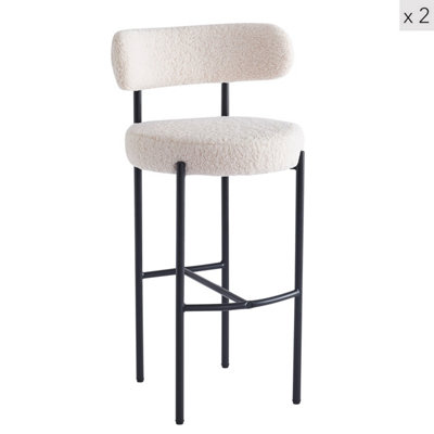 Nordlys Set Of 2 Metal White Bouclé Bar Stools Modern Design Style Dining Room from B&Q