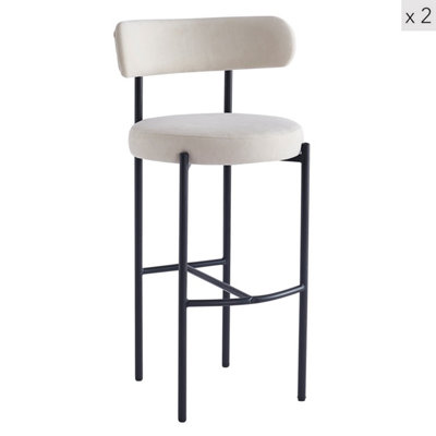 Nordlys Set Of 2 Metal Beige Velvet Bar Stools Modern Design Style Dining Room from B&Q