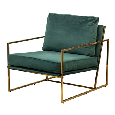 Nordlys Metal And Green Velvet Lounge Chair Vintage Style Living Room from B&Q