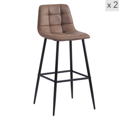 Nordlys Set Of 2 Metal And Brown Faux Leather Bar Stools Modern Design Style Dining Room from B&Q