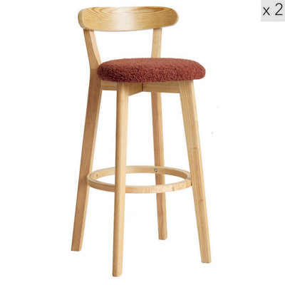 Nordlys Set Of 2 Solid Wood And Terracotta Bouclé Bar Stools Modern Design Style Dining Room from B&Q