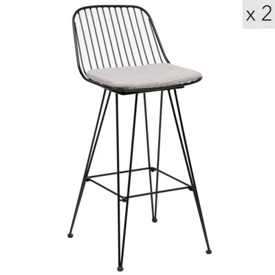 Nordlys Set 2 Of Bar Stools In Metal And Gray Fabric Industrial Style Dining Room from B&Q