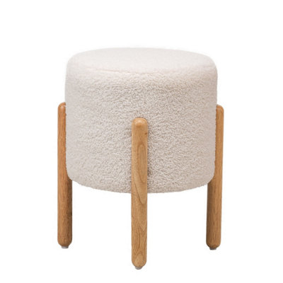 Nordlys White Bouclé Pouf Vintage Style Living Room from B&Q