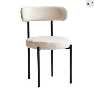 Nordlys Set Of 2 Metal And Ribbed Beige Velvet Dining Chairs Modern Design Style Dining Room from B&Q