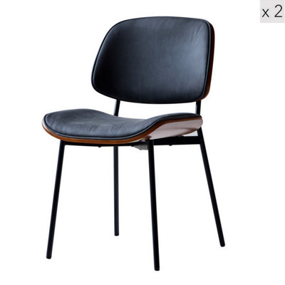 Nordlys Set Of 2 Metal Dining Chairs In Wood And Black Faux Leather Modern Design Style Dining Room from B&Q