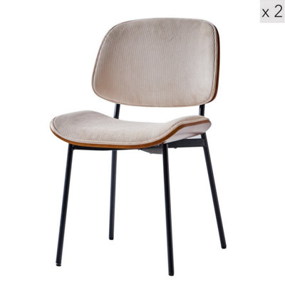 Nordlys Set Of 2 Metal Dining Chairs In Wood And Beige Corduroy Modern Design Style Dining Room from B&Q