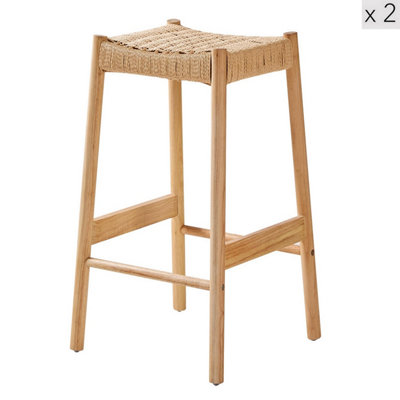Nordlys Set Of 2 Scandinavian Solid Wood Bar Stools With Rope Brown Modern Design Style Dining Room from B&Q