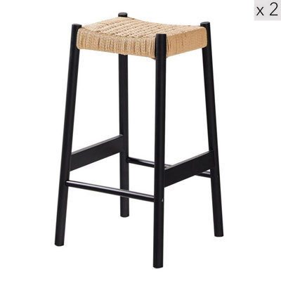 Nordlys Set Of 2 Scandinavian Solid Wood Bar Stools With Rope Black Modern Design Style Dining Room from B&Q