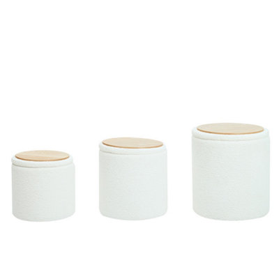 Nordlys Set Of 3 Poufs With Wooden Storage And White Boucle Vintage Style Living Room from B&Q