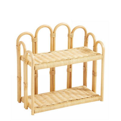 Nordlys Suspended Wall Mounted 2-Level Natural Rattan Storage Shelf In Brown Rattan. Boho Style Bedroom from B&Q