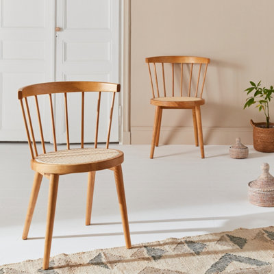 SweeekPair Of Wood And Cane Dining Chairs Natural 54X54X76.5 CmNora