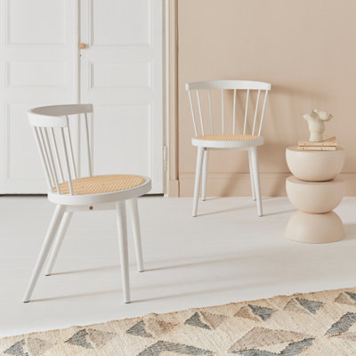 SweeekPair Of Wood And Cane Dining Chairs White 54X54X76.5 CmNora