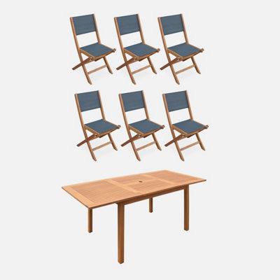 Sweeek6-Seater Extendable Wooden Garden Table With 6 Textilene Chairs Natural 180X80X75 CmAlmeria Table 180Cm + 6 Chairs