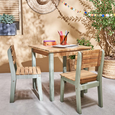 Sweeek. Children's Wooden Table With Chairs Caroline Sage Green 50X50X50 Cm from B&Q