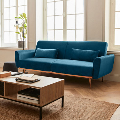 Sweeek. 3-Seater Convertible Sofa Bed Petrol Blue Velvet from B&Q