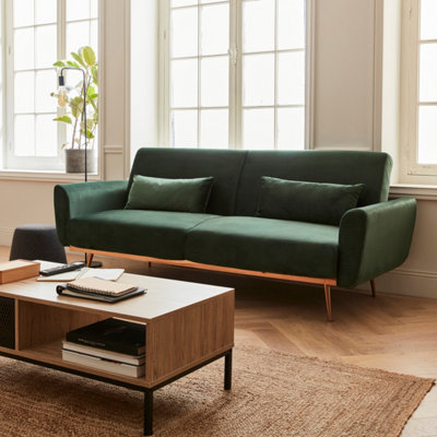 Sweeek. 3-Seater Convertible Sofa Bed Green Velvet from B&Q