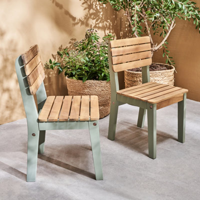 Sweeek. Set Of 2 Children's Wooden Chair Caroline Sage Green 29X31.5X53 Cm