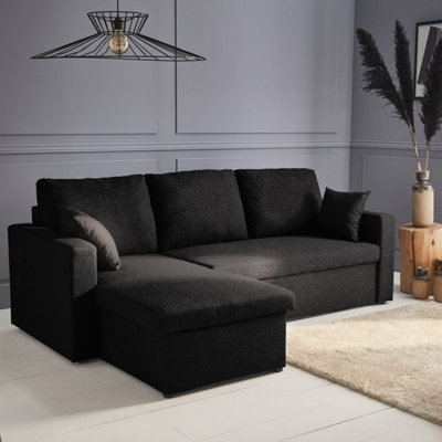 Sweeek3-Seater Reversible Corner Sofa Bed With Storage Ida Black 219X84X68 Cm from B&Q