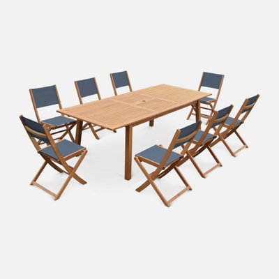Sweeek8-Seater Extendable Wooden Garden Table Set With Chairs Natural 240X100X75 CmAlmeria