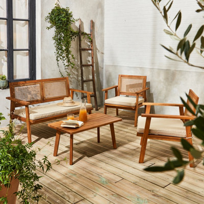 SweeekAcacia Wood And Cane Garden Set 4 Seats Bohémia Natural 117X64X74 Cm from B&Q