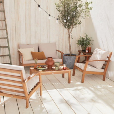 Sweeek4-Seater Wooden Garden Sofa Set Natural 123X82.7X74.6 CmUshuaia from B&Q
