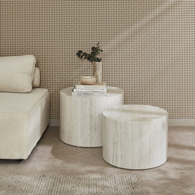 SweeekPair Of Round Marble-Effect Nesting Coffee Tables White 58X1X40 CmParos from B&Q