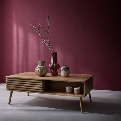 SweeekScandi-Style Coffee Table With Wooden Grooved Effect Madere Natural 59X119X41.5 Cm from B&Q