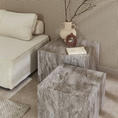 SweeekPair Of Square Coffee Tables With Marble Effect Paros Grey 58X58X40 Cm from B&Q