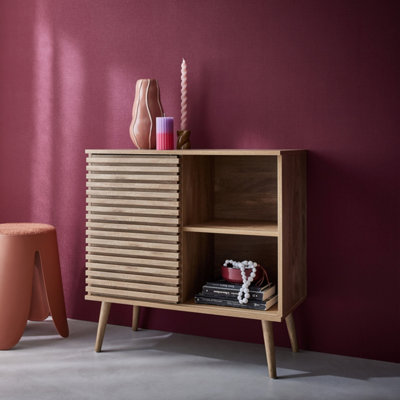 Sweeek80Cm Scandi-Style Sideboard Wood Effect And Sliding Door Natural 80X39X80 CmMadere from B&Q
