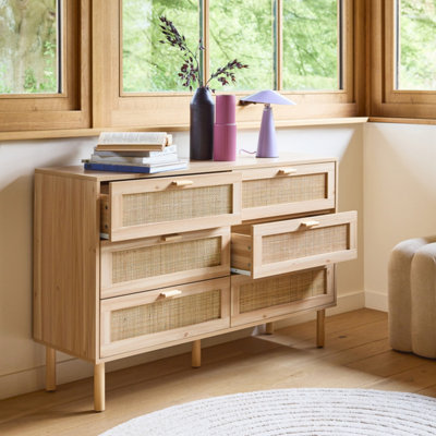Sweeek6-Drawer Chest With Cane And Wooden Effect 120X40X80 CmCamargue from B&Q
