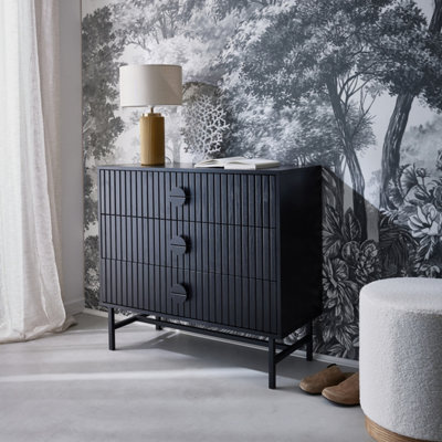 Sweeek3-Drawer Chest With A Wooden-Effect And Black Grooves Black 90X39X83 CmBazalt from B&Q