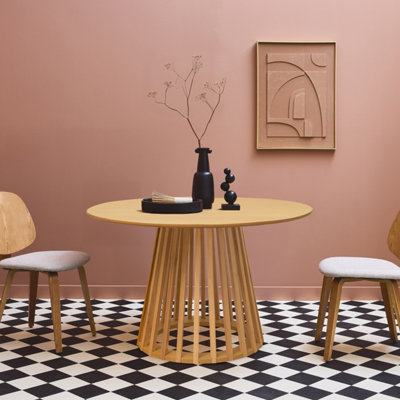 Sweeek4-Seater Oak Wood Effect Dining Table With Fir Wood Legs Diam.120Cm