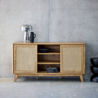 Sweeek150Cm Sideboard With 2 Sliding Doors And Shelves Wood Effect And Cane Detail from B&Q