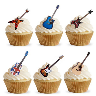 LarryRoo 28 Stand Up Acoustic Rock Guitar Themed Edible Wafer Paper Cake Toppers Decorations from B&Q
