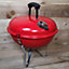 37cm Portable Red Enamel Vented Kettle BBQ with Lid Ideal for Garden or Camping