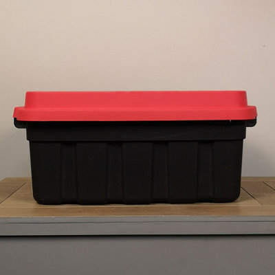 37L Black and Red Tuff Stackable Storage Box with Lid and Carry Handles