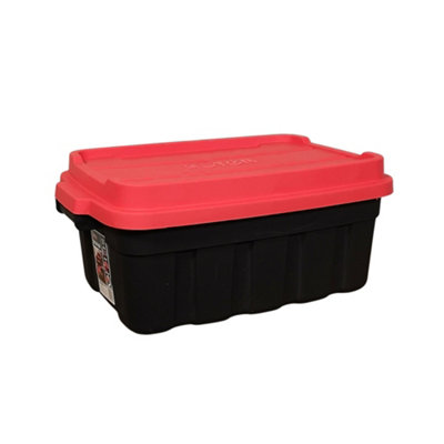 37L Black and Red Tuff Stackable Storage Box with Lid and Carry Handles