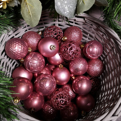 37pcs 6cm Assorted Shatterproof Baubles Christmas Decoration in Velvet Pink Price Comparisons | Compare The Build