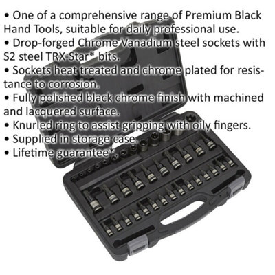 38 PACK TRX & TRX Security Bit Set - 1/4" 3/8" 1/2" Square Drive Socket S2 STEEL