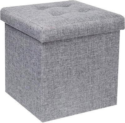 38 x 38 x 38cm Folding Ottoman Footstool Storage Box with Lids (Grey)