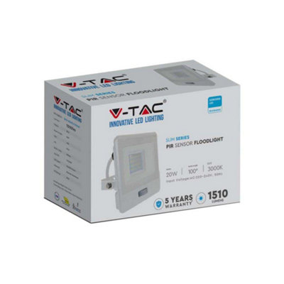 Vt-128S-1 20W Pir Sensor Floodlight With Samsung Chip & Cable(1M) Colorcode:4000K White Body from B&Q