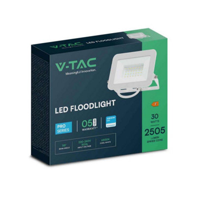 V-Tac Vt-44030 30W Floodlight With Samsung Chip Colorcode:6500K White Body White Glass from B&Q
