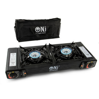 NJ Commerce Nj Ds-22 Double Camping Gas Stove 2 Burner Portable Cooker Carry Bag Bbq Outdoor from B&Q