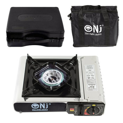 NJ Commerce Nj-500 Portable Camping Gas Stove Single Burner Cooker 2.2Kw Stainless Steel With Carry Case + Bag from B&Q