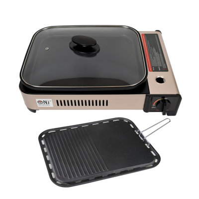 NJ Commerce Portable Camping Gas Grill Bbq With Grill Pan Grill Plate And Lid Butan Outdoor Stove from B&Q