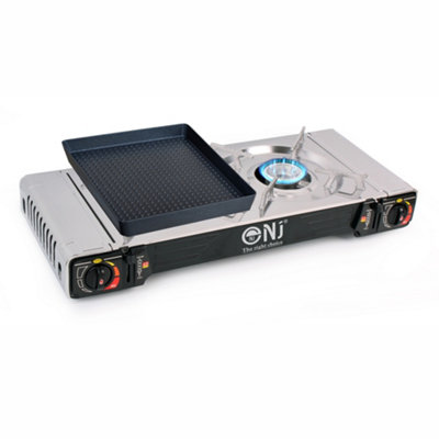NJ Commerce Nj Sg-2S Portable 2 Burner Stainless Steel Camp Gas Stove Grill Plate Outdoor Cooker Carry Bag+Case from B&Q