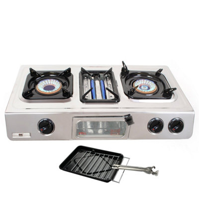 NJ Commerce Nj G-87 Stainless Steel Camping Gas Stove 3 Burners With Grill & Oven 9.7Kw from B&Q